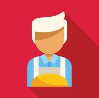 Baker holding bread, bakery shop icon, flat design with long shadow vector