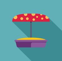 Sandbox with red and yellow umbrella protecting from sun vector