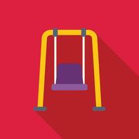 Empty swing set waits for children on a bright red background vector