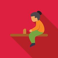 Lonely child sitting on seesaw waiting for playmate on red background vector