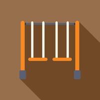 Two empty swings hanging from orange poles in playground vector