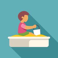 Boy sitting in sandbox playing with bucket vector