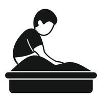 Boy playing with sand in sandbox, developing fine motor skills vector