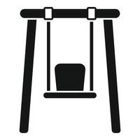 Empty swing hanging from wooden frame in playground setting vector