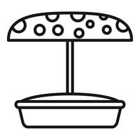 Sandbox with canopy protecting from sun, isolated outline icon representing summer games vector