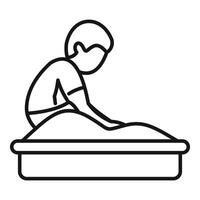 Boy playing with sand in sandbox, simple line icon design vector