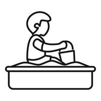 Child playing with bucket and sand in sandbox, summer fun vector