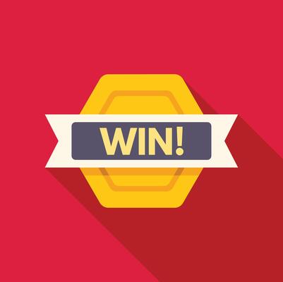 Win ribbon over hexagon showing victory and success