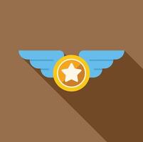 Winged medallion showing star and achievement with long shadow vector