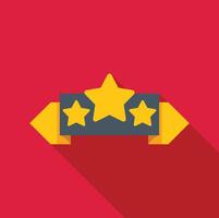 Three golden stars on a ribbon showing quality rating with long shadow vector