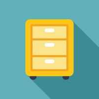 Yellow rolling filing cabinet with three drawers on turquoise background vector