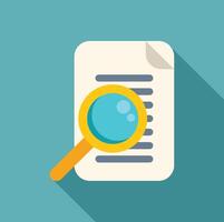 Magnifying glass exploring lines of text on document, research and analysis concept vector