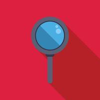 Magnifying glass on red background casting long shadow, research and discovery concept vector