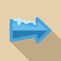 Blue melting arrow pointing right with long shadow vector