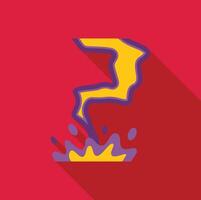 Lightning bolt striking ground with splashing liquid and long shadow vector