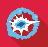 Powerful explosion creating shockwave and smoke cloud on red background vector