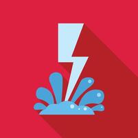 Lightning striking water creating splash with long shadow vector