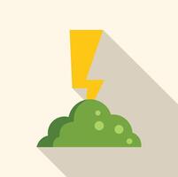 Lightning bolt striking green bush in flat design with long shadow vector