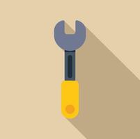 Adjustable wrench with yellow handle and long shadow on beige background vector