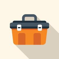 Orange tool box with grey handle and white clasps flat design icon vector