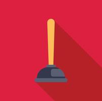 Plunger with wooden handle on red background with long shadow vector