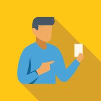 Man pointing at receipt in hand, payment confirmation or refund process vector