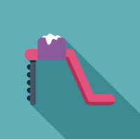 Pink playground slide with ladder and snow on top in flat design style vector