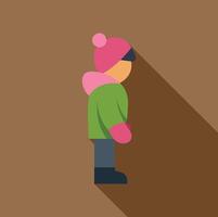 Child wearing winter clothes standing side view with long shadow vector