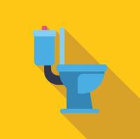 Blue toilet bowl with water tank and flush button on yellow background vector