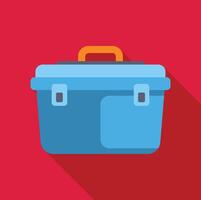 Light blue lunch box with orange handle on red background vector