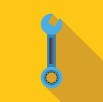 Blue wrench tool on yellow background with long shadow, representing maintenance and repair vector