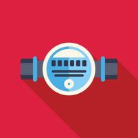 Water meter measuring water consumption with pipes on red background vector