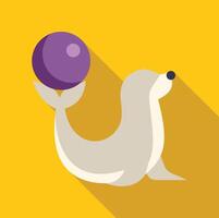 Circus seal balancing purple ball on its nose while performing a trick vector