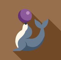 Performing seal balancing purple ball on nose in circus show vector