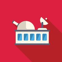 Observatory building with telescope and satellite dish exploring space on red background vector