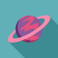 Pink and purple planet rotating with rings in outer space vector