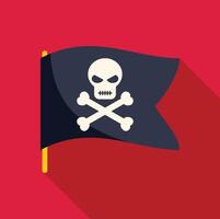Jolly roger waving on red background, pirate flag symbol of rebellion and danger vector