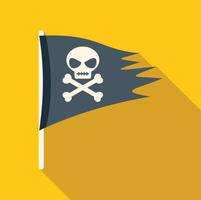 Jolly roger waving on yellow background, pirate flag with skull and crossbones symbolizing warning and danger vector