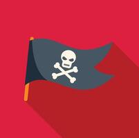 Jolly roger waving on red background, pirate flag symbol of piracy and danger vector