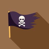 Torn pirate flag waving in the wind with skull and crossbones symbol vector