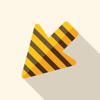 Diagonal left arrow with black and yellow stripes pointing down left with drop shadow vector