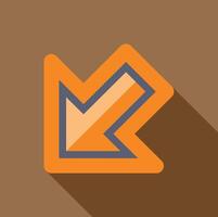 Diagonal orange arrow pointing down left with long shadow vector