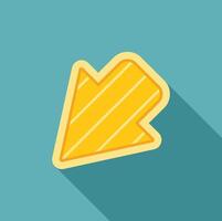 Diagonal yellow arrow pointing down left with stripes and long shadow on turquoise background vector