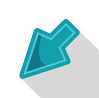 Diagonal turquoise arrow pointing down left with long shadow vector
