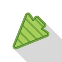 Green striped cone with long shadow on white background vector