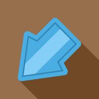 Blue diagonal arrow pointing down left with long shadow vector