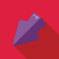 Purple arrow pointing down left on red background with long shadow vector