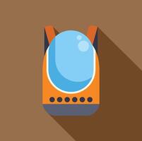 Orange spaceship floating in space with long shadow vector