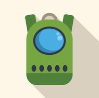Green backpack with round window and four buttons is ready for school trip vector
