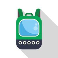 Green school backpack with plastic window showing empty space vector